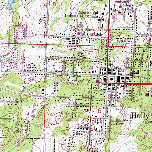 Topographic Map of Asbury Methodist Church, MS