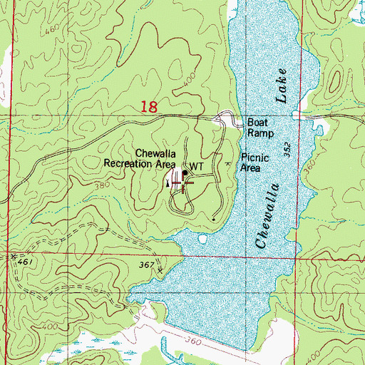 Topographic Map of Chewalla Recreation Area, MS