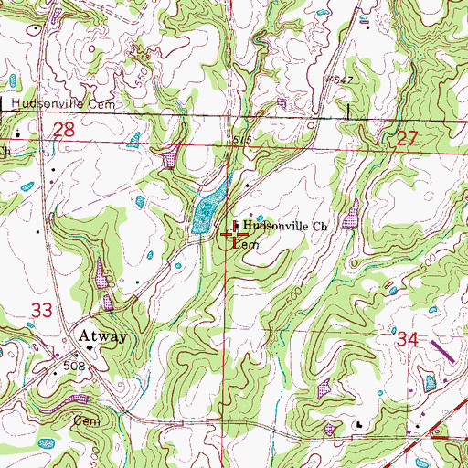 Topographic Map of Hudsonville Cemetery, MS