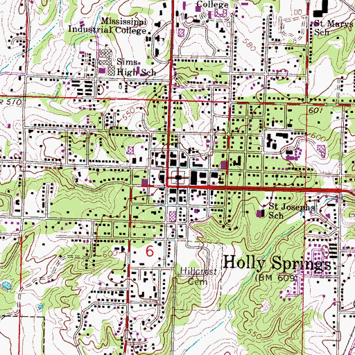 Topographic Map of Marshall County Courthouse, MS