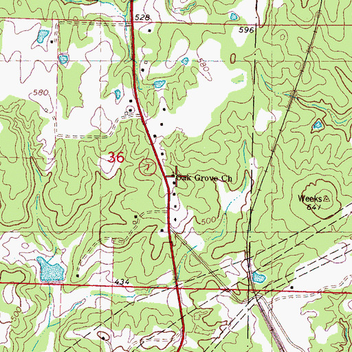 Topographic Map of Oak Grove Church, MS