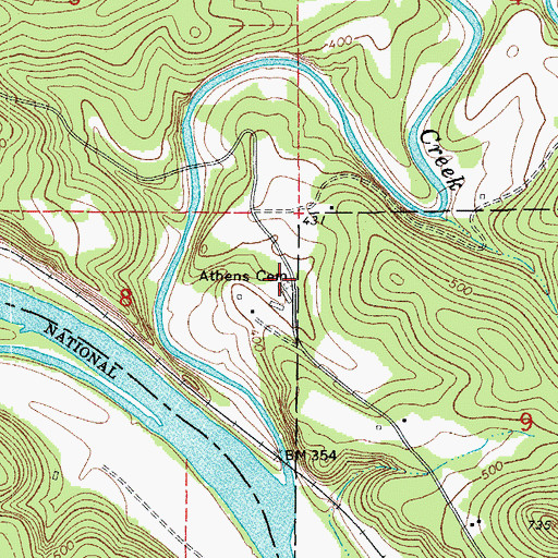 Topographic Map of Athens Cemetery, AR