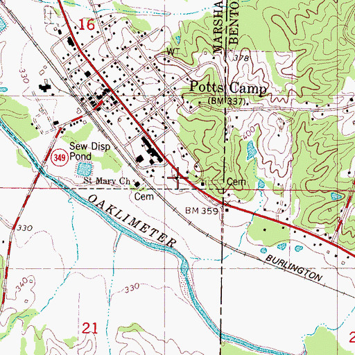 Topographic Map of Open Door Baptist Church, MS