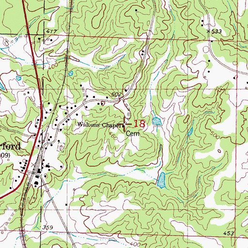 Topographic Map of Waltons Chapel, MS