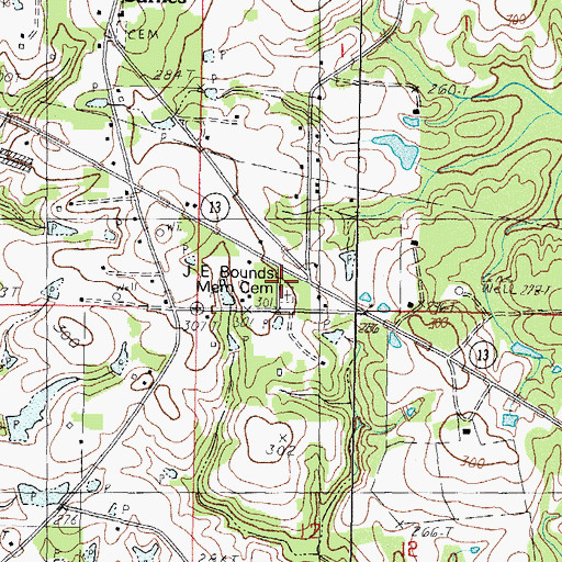 Topographic Map of J E Bounds Memorial Cemetery, MS