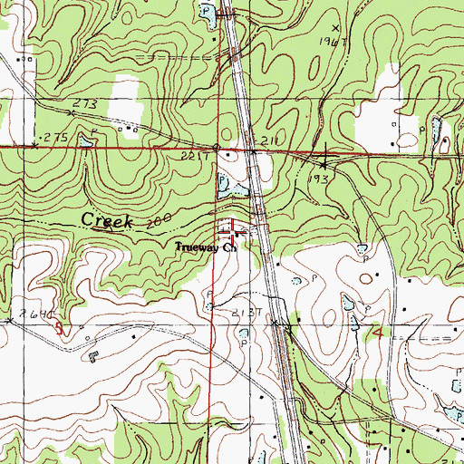 Topographic Map of Trueway Church, MS