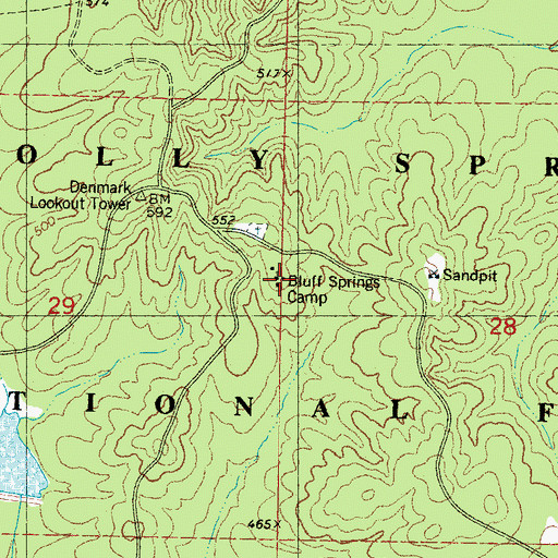 Topographic Map of Bluff Springs Camp, MS