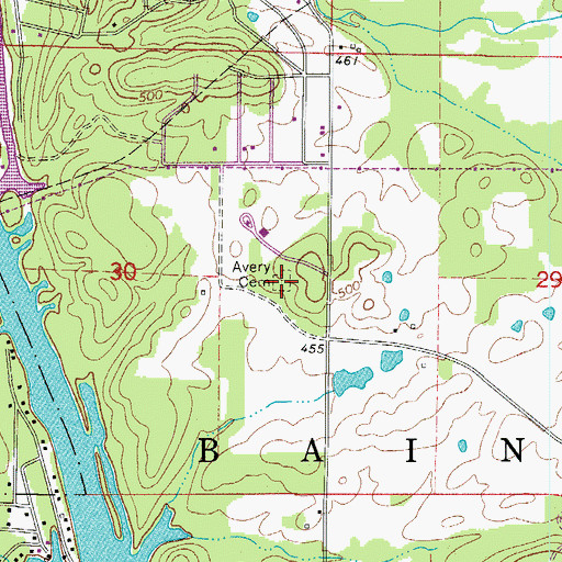 Topographic Map of Avery Cemetery, AR