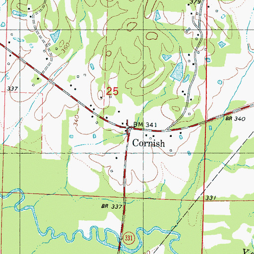 Topographic Map of Cornish, MS