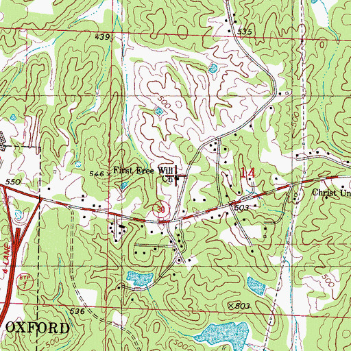 Topographic Map of First Free Will Baptist Church, MS