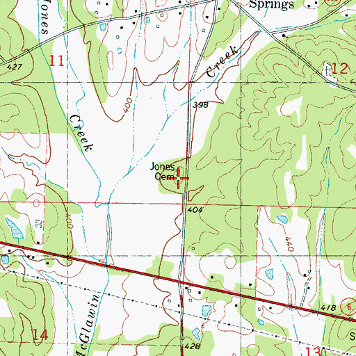 Topographic Map of Jones Cemetery, MS