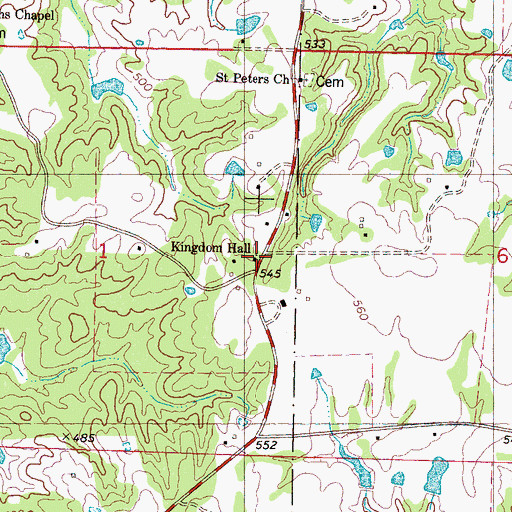Topographic Map of Kingdom Hall, MS