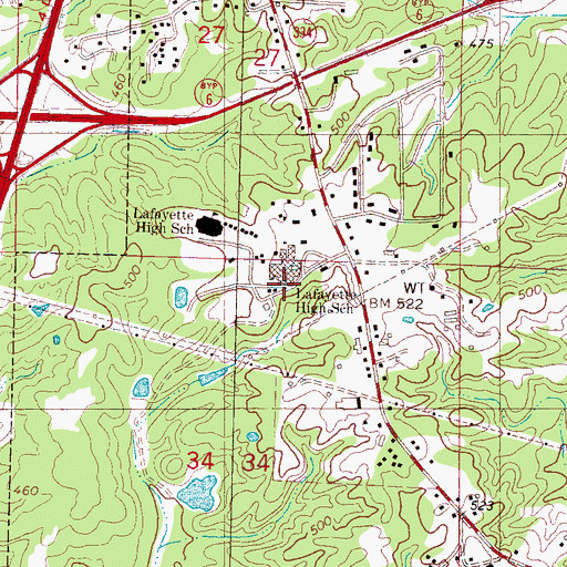Topographic Map of Lafayette High School, MS