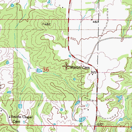 Topographic Map of Martin Cemetery, MS