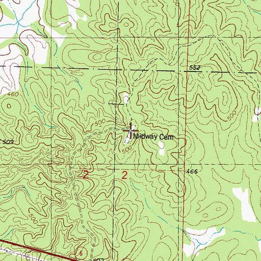 Topographic Map of Midway Cemetery, MS
