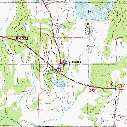 Topographic Map of Pine Bluff Church, MS