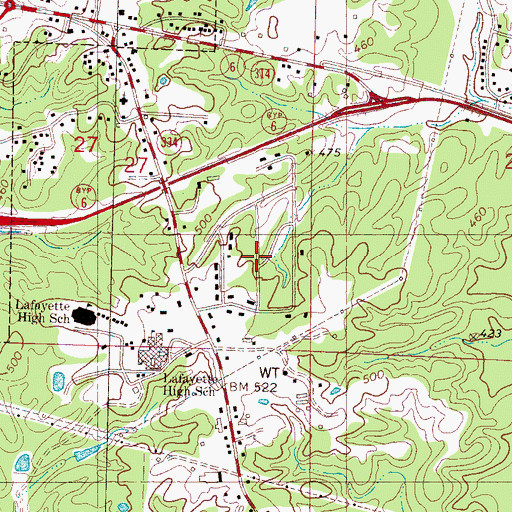 Topographic Map of Rollings Woods, MS