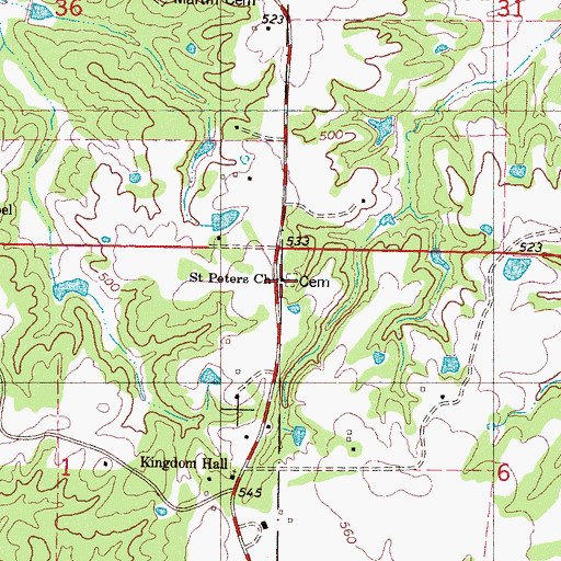 Topographic Map of Saint Peters Church, MS