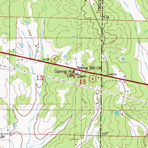 Topographic Map of Spring Hill Cemetery, MS