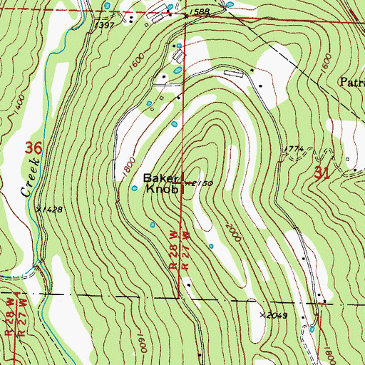 Topographic Map of Baker Knob, AR