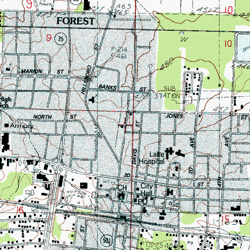 Topographic Map of Assembly of God Church, MS