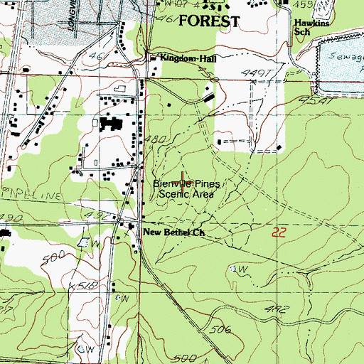 Topographic Map of Bienville Pines Scenic Area, MS