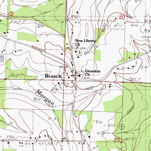 Topographic Map of Branch, MS