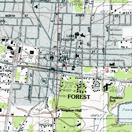 Topographic Map of Forest Presbyterian Church, MS