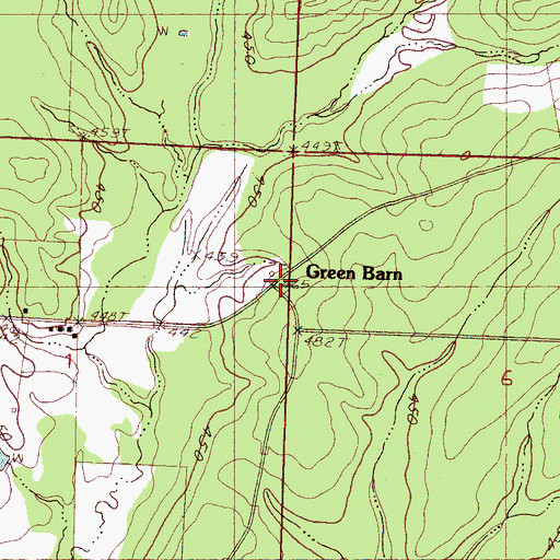 Topographic Map of Green Barn, MS