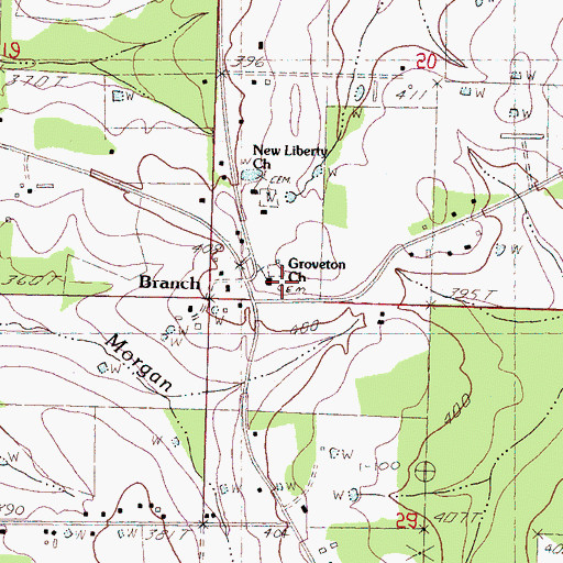 Topographic Map of Groveton Church, MS
