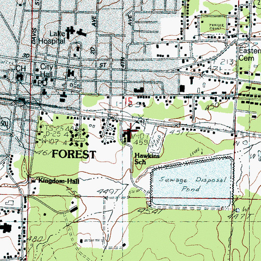 Topographic Map of Hawkins Middle School, MS