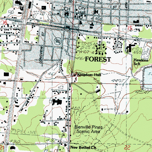 Topographic Map of Kingdom Hall, MS