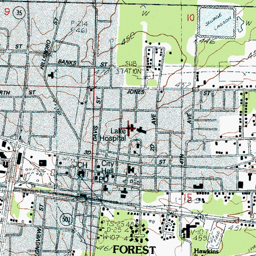 Topographic Map of S E Lackey Memorial Hospital, MS