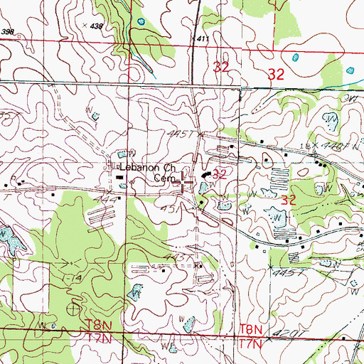 Topographic Map of Lebanon Church Cemetery, MS