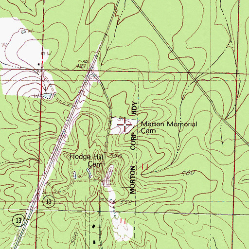 Topographic Map of Morton Memorial Cemetery, MS