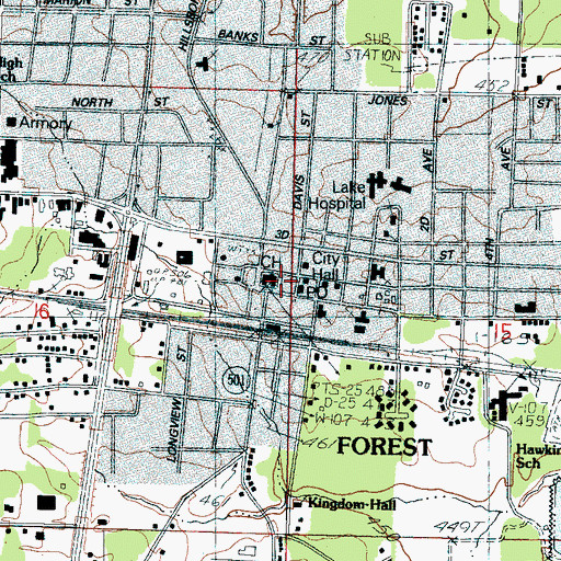 Topographic Map of Scott County Courthouse, MS