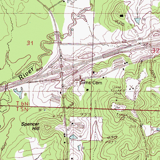 Topographic Map of Sims Cemetery, MS