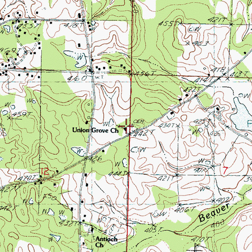 Topographic Map of Union Grove Church, MS