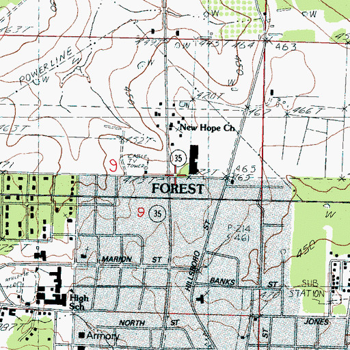 Topographic Map of Village Square Shopping Center, MS