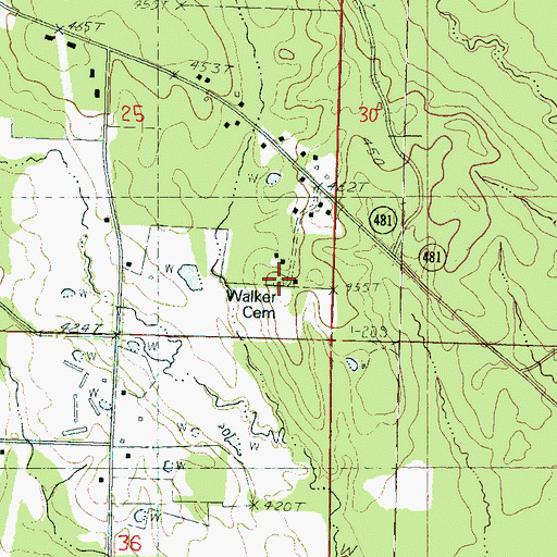 Topographic Map of Walker Cemetery, MS