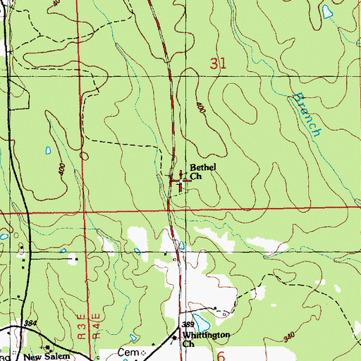 Topographic Map of Bethel Cemetery, MS