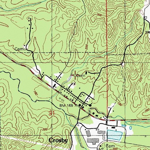 Topographic Map of Crosby Cemetery, MS