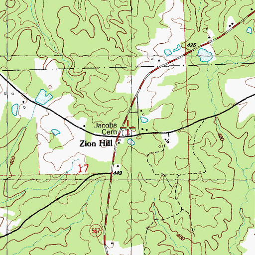 Topographic Map of Jacobs Cemetery, MS