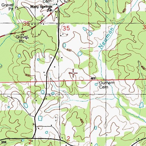 Topographic Map of John Durham Cemetery, MS