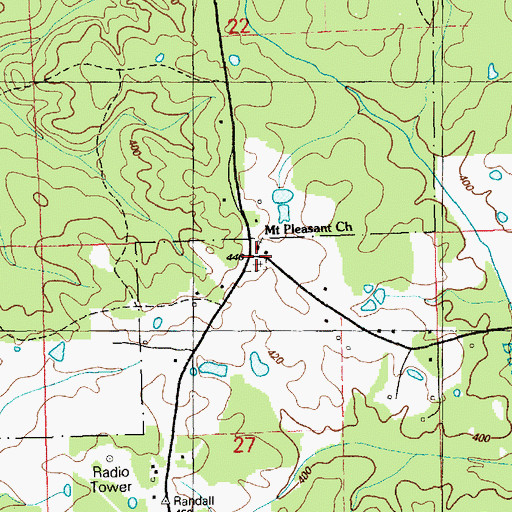 Topographic Map of Mount Pleasant Cemetery, MS