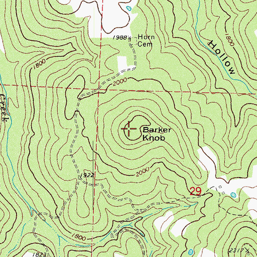 Topographic Map of Barker Knob, AR