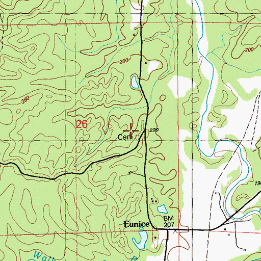 Topographic Map of Pine Hill Cemetery, MS