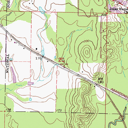 Topographic Map of Hull Mill (historical), MS