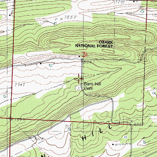 Topographic Map of Barn Hill Church, AR