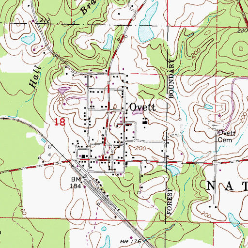 Topographic Map of Ovett Baptist Church, MS
